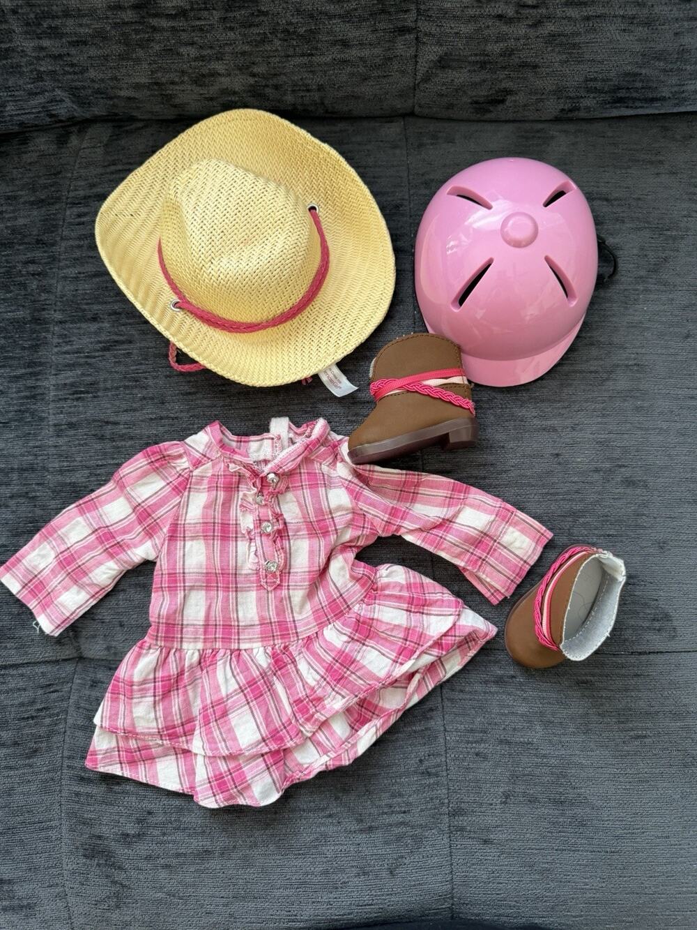American Girl Doll 2014 WESTERN PLAID OUTFIT + Riding Helmet & Hat Retired